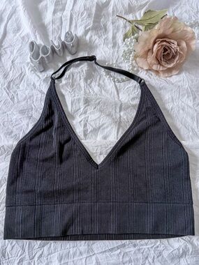 Victoria Secret’s Pink Black Ribbed V-Neck Halter Bralette